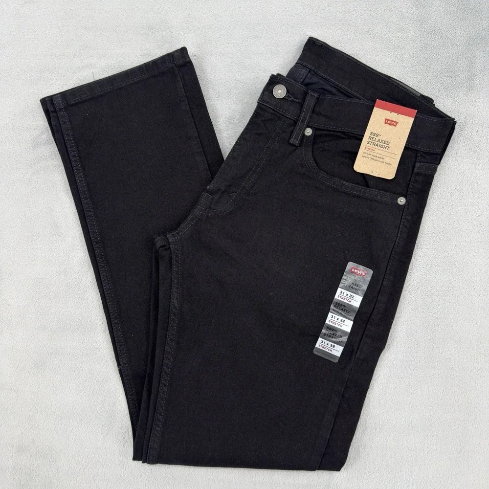 Levi's 559 Jeans Mens W31 L32 Relaxed Straight Slim Fit Stretch Black Denim